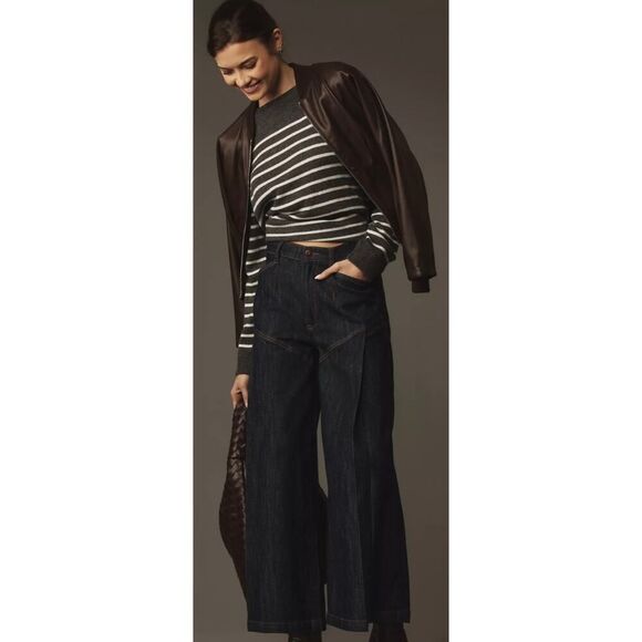 Pilcro Denim - Anthropologie Pilcro Seamed Flounce High-Rise Wide Leg Jeans Women’s Sz. 29
